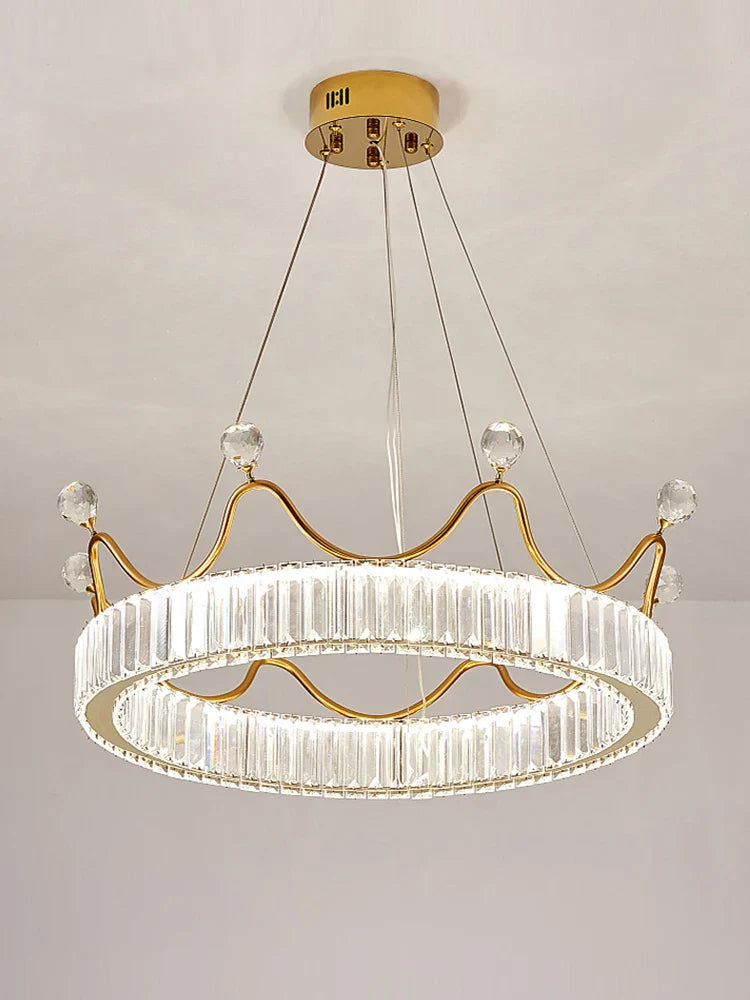 Crown Petal LED Crystal Chandelier - Luxury Nordic Design for Girls' Bedroom
