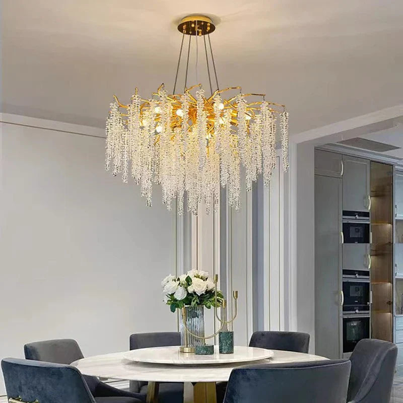 Modern Gold Aluminium Crystal Chandelier LED Pendant Light Fixture