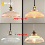 Retro Amber Glass Pendant Lights for Living Room and Bedside, LED E27 Loft Lighting
