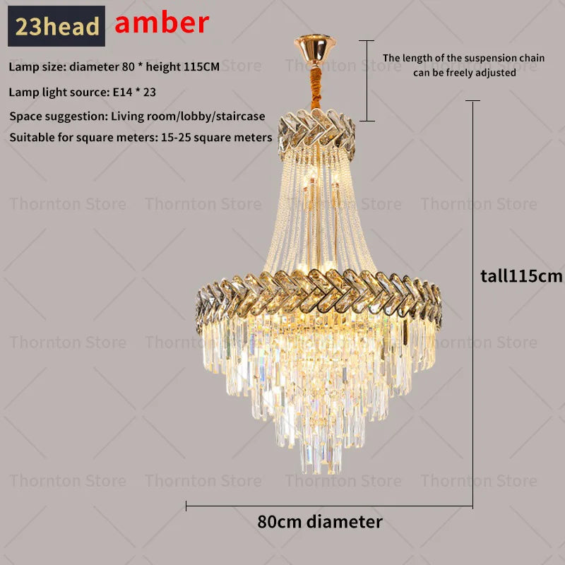 Crystal Chandelier: Modern European Duplex Villa Living Room Luxury Hollow Stair Light