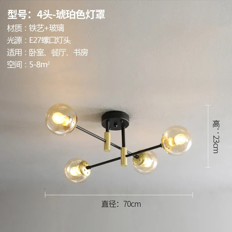 Glass Ball LED Chandelier Ceiling Light for Living Room and Kitchen