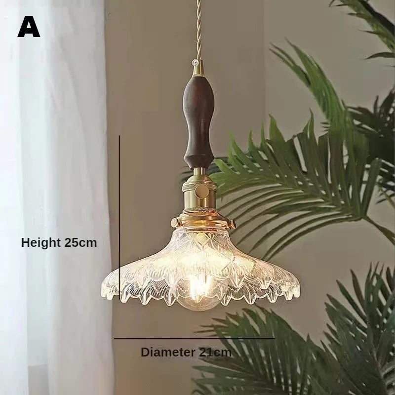 Nordic Wooden Glass Pendant Chandelier for Bedroom Living Dining Room