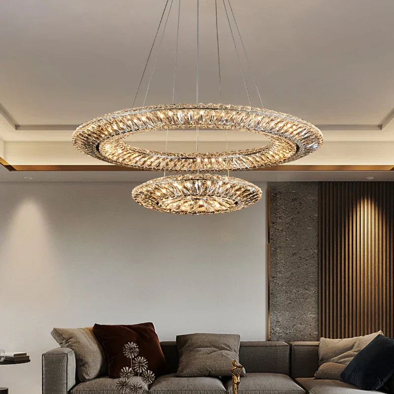 LED Crystal Chandelier: Elegant Light Luxury Golden Ceiling Art Ring for Living Room
