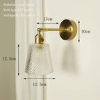 Brass Mirror Wall Sconce with Glass Shade for Bedroom and Living Room