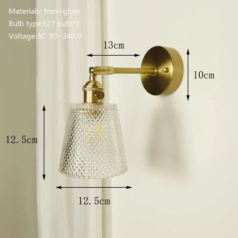 Brass Mirror Wall Sconce with Glass Shade for Bedroom and Living Room