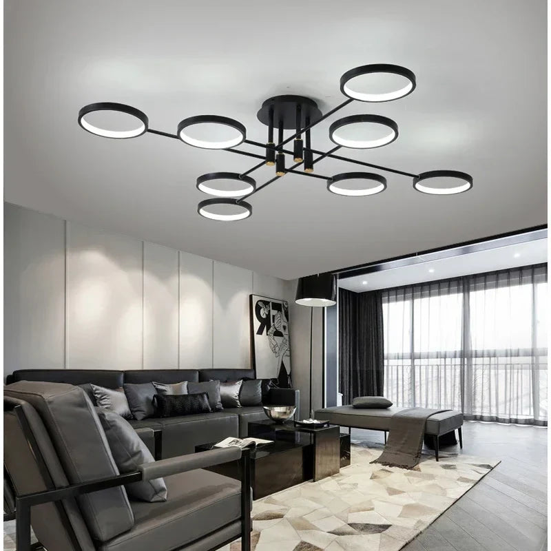 Modern LED Chandelier Black Aluminum Ceiling Light with Remote Control