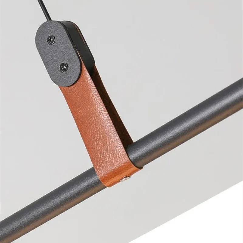 Lucien Tube Chandelier Black Gold Leather Pendant Light Fixture