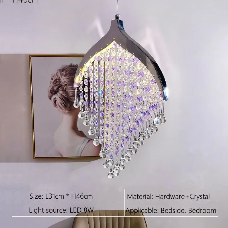 Purple Crystal Chandeliers: Minimalist Restaurant Bedroom Pendant Lamp