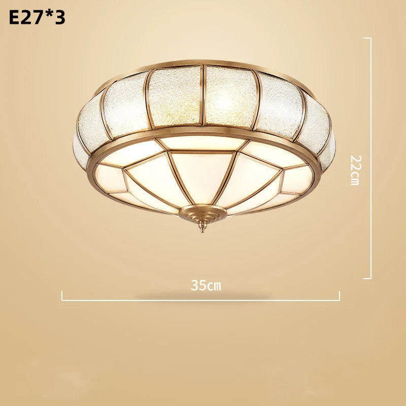 Nordic Copper Ceiling Light Glass Lampshade Retro Loft Fixture for Living Room