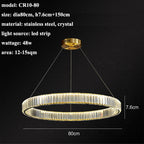 Luxury Steel Crystal Chandelier Dimmable LED Pendant Lights with Remote Control
