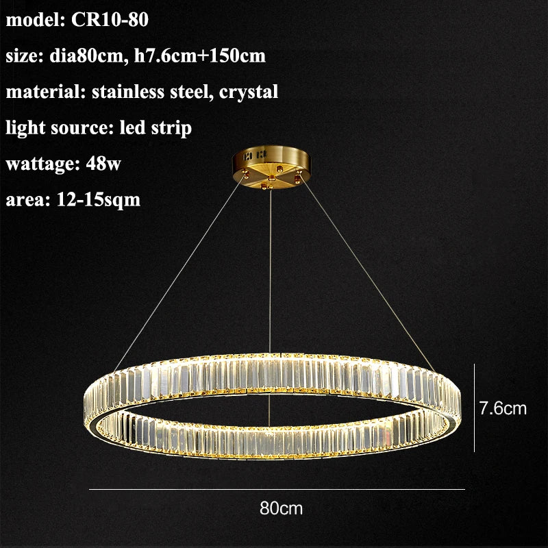 Luxury Steel Crystal Chandelier Dimmable LED Pendant Lights with Remote Control