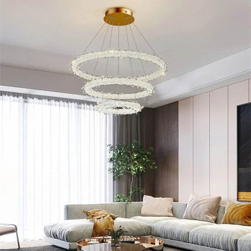 Nordic K9 Crystal Round LED Chandelier for Home, Hotel, & Office