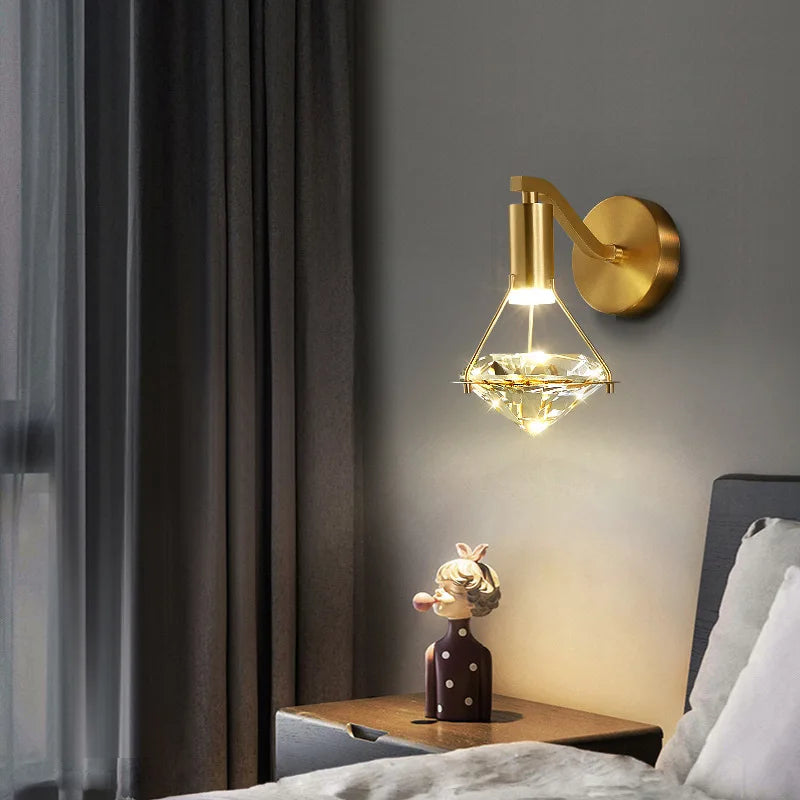 Crystal Diamond Wall Lamp: Modern Nordic Luxury Lighting for Bedroom & Living Room