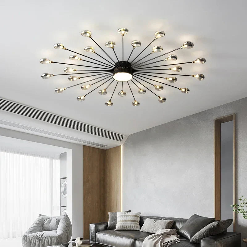 Copper Fireworks LED Ceiling Chandelier for Modern Bedroom and Living Room Decor