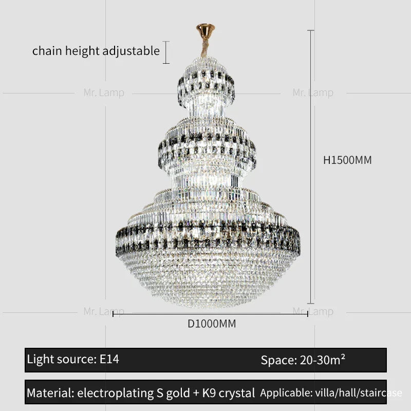 Crystal Chandelier Luxury Duplex Building Hollow Luxury Lamp