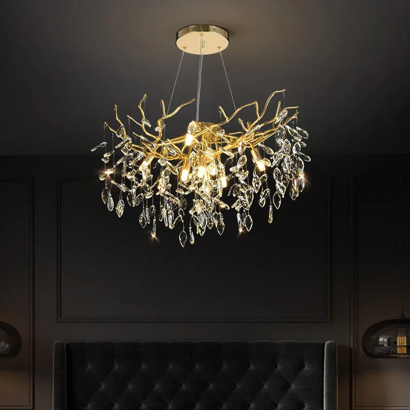 Luxury Gold Branch Crystal Chandelier for Modern Living Room and Home Hall
