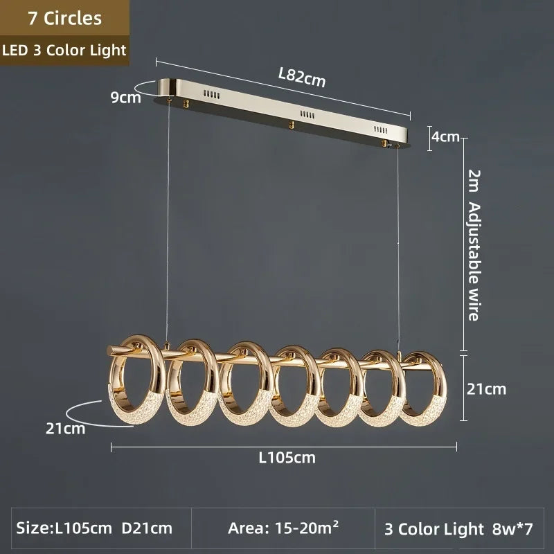 Gold Acrylic Circle Ring LED Pendant Chandelier