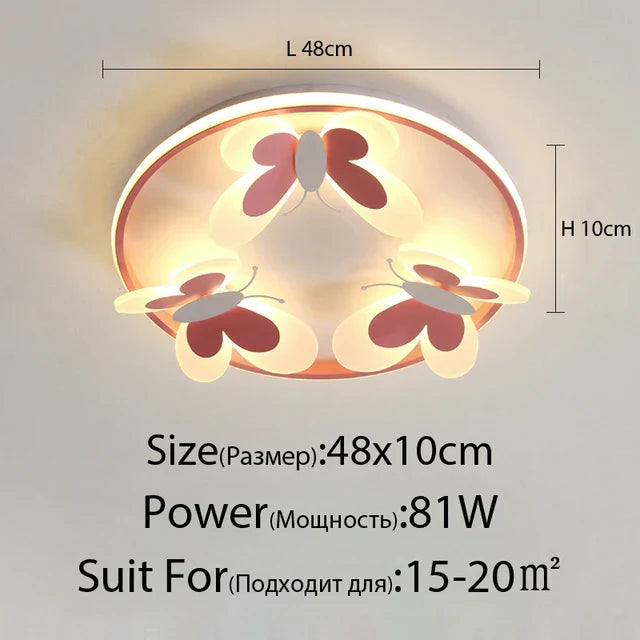 Butterfly Pink Ceiling Light for Kids Room & Study, Creative Decorative Lamp
