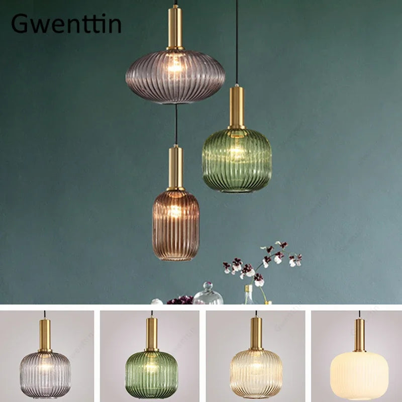 Stained Glass Pendant Lights Nordic Modern Hanging Lamps for Home Decor