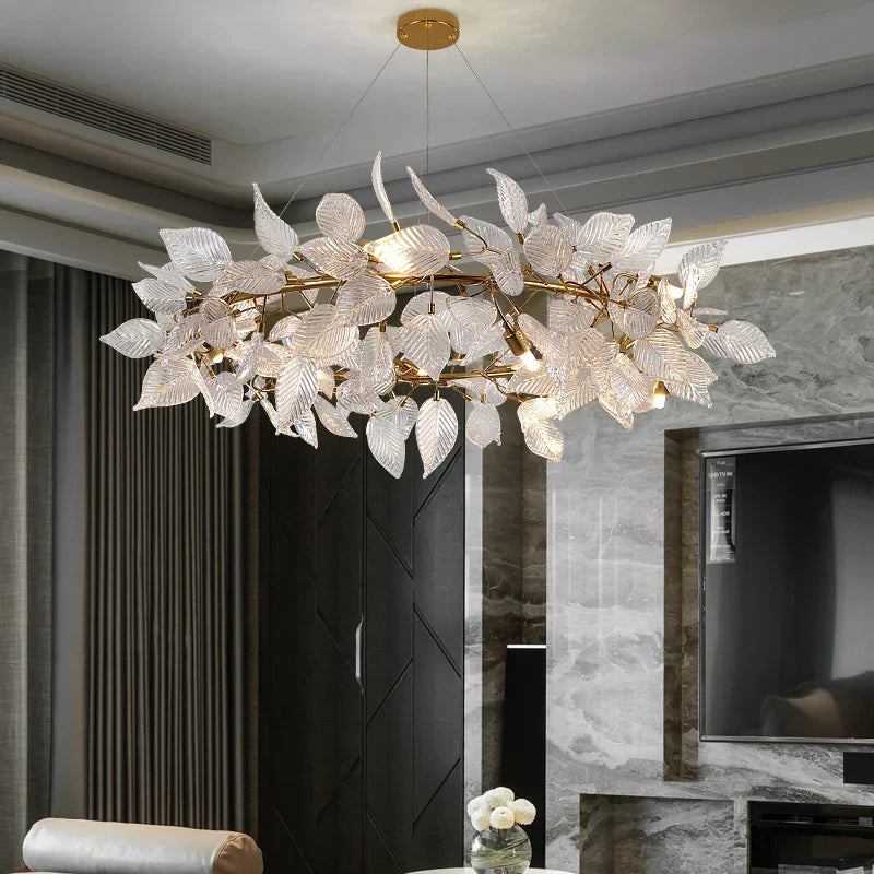 Ginkgo Leaf Crystal Chandelier - Elegant LED Pendant Lamp for Dining & Living Room