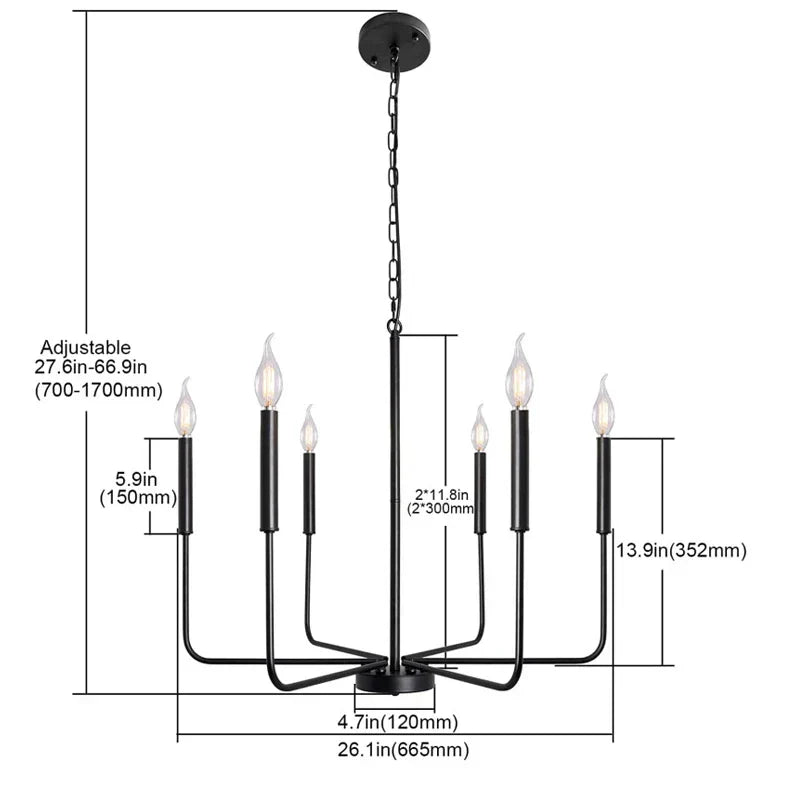 Modern Farmhouse 8-Light Brass & Black Candle Chandelier