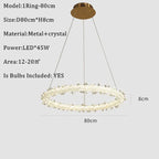 Nordic K9 Crystal Round LED Chandelier for Home, Hotel, & Office