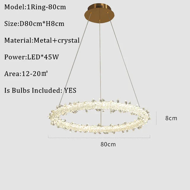 Nordic K9 Crystal Round LED Chandelier for Home, Hotel, & Office