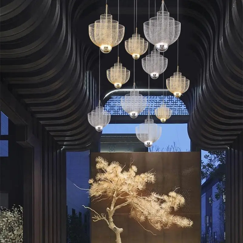Mesh Chandelier: Silver Metal Grid Lamparas for Fashionable Home Decor