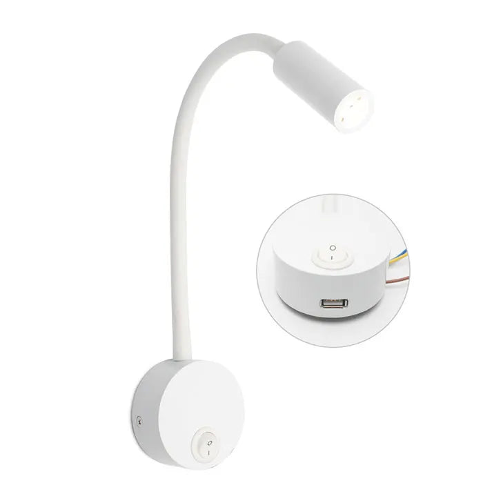 USB Wall Lamp LED Reading Light 3W 3000K 4000K 6000K Black Silver White