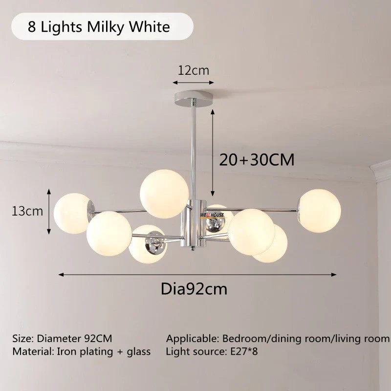 Silver LED Chandelier: Modern Nordic Glass Pendant Light for Home Décor