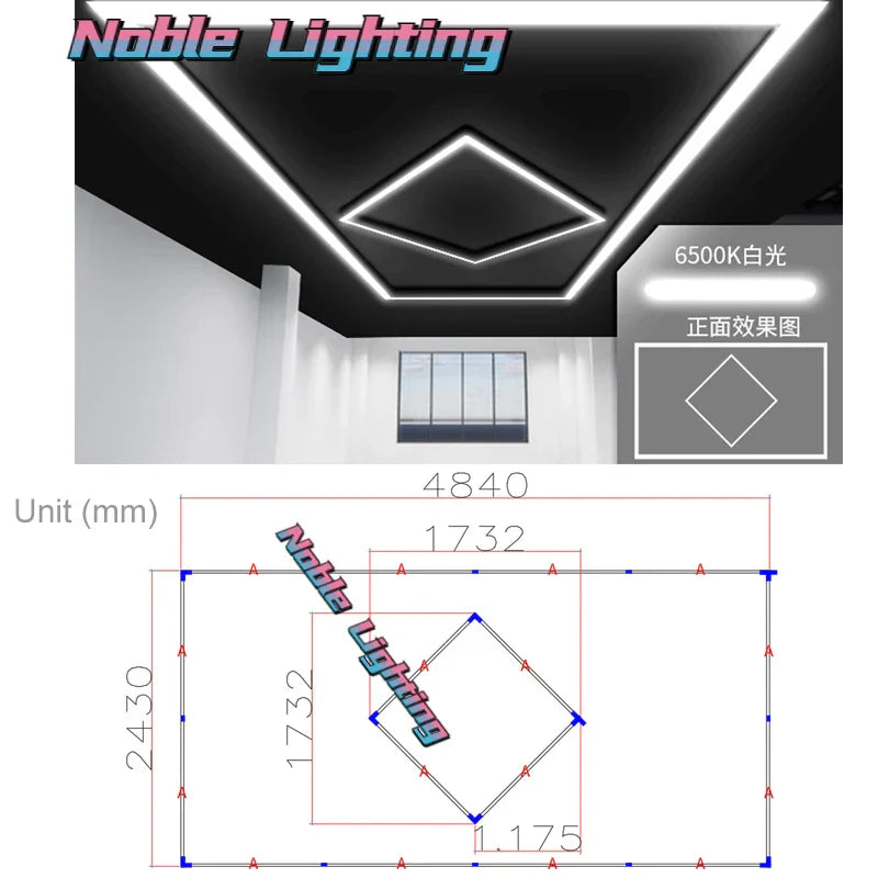 Rectangle Hexagon Led Light Bar for Auto Detailing Garage Ceiling