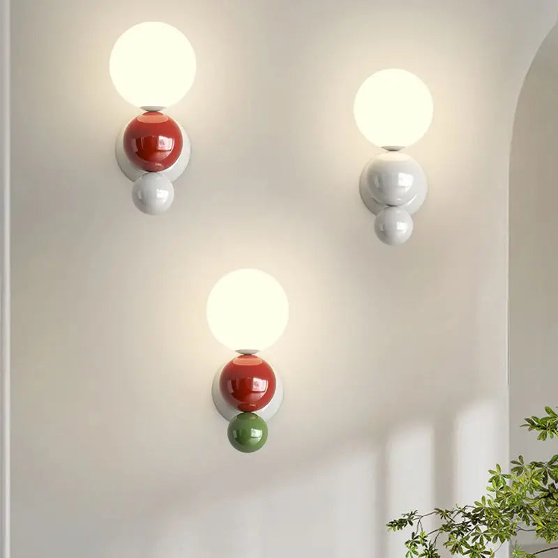 LED Wall Light Red Green White Metal Kids Room Lamp White Acrylic Ball