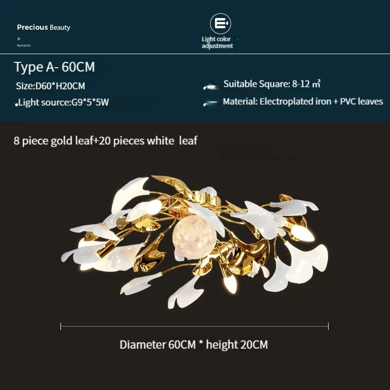 Ginkgo Leaf Acrylic Metal LED Ceiling Chandelier for Home Living Room