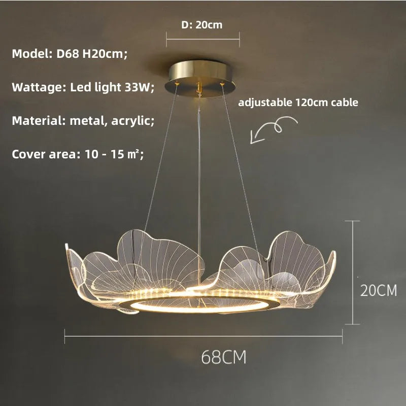 Ginkgo Gold Acrylic LED Pendant Light - Modern Minimalism Chandelier