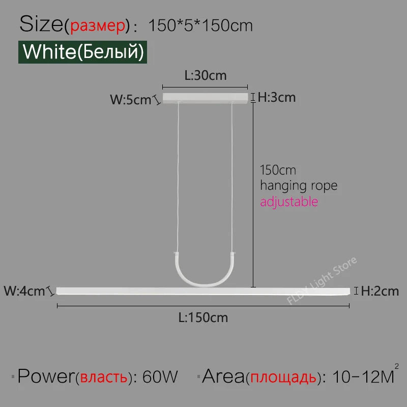 Modern LED Chandelier for Dining, Tea Room, Office, Bar - Long Strip Design