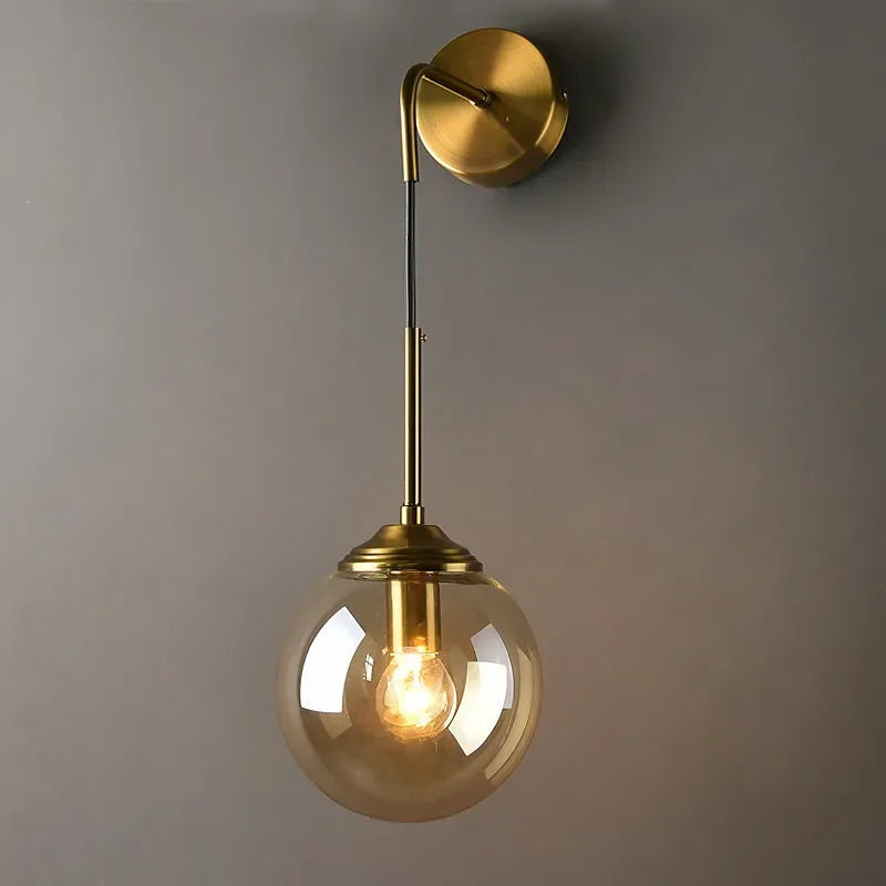 Golden Glass Ball Wall Sconce Light Fixture for Modern Living Room Decor