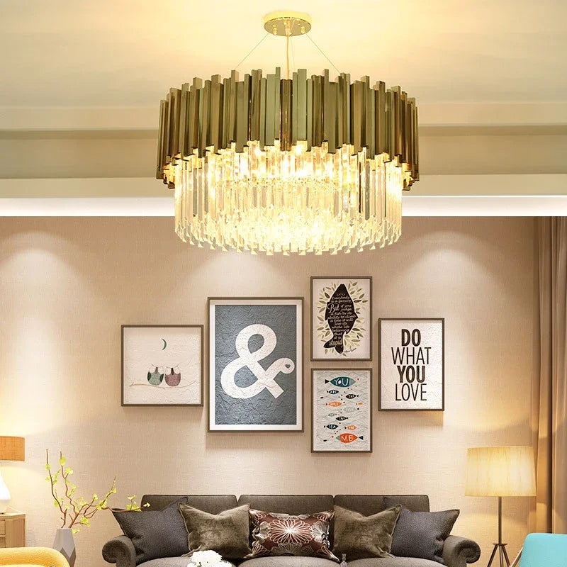 Stainless Steel Crystal Pendant Chandelier for Modern Luxury Indoor Lighting