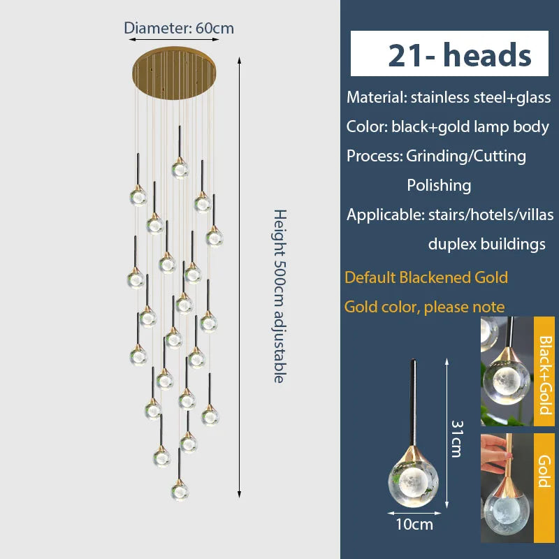 Gold Crystal Raindrop Chandelier for Staircase Foyer