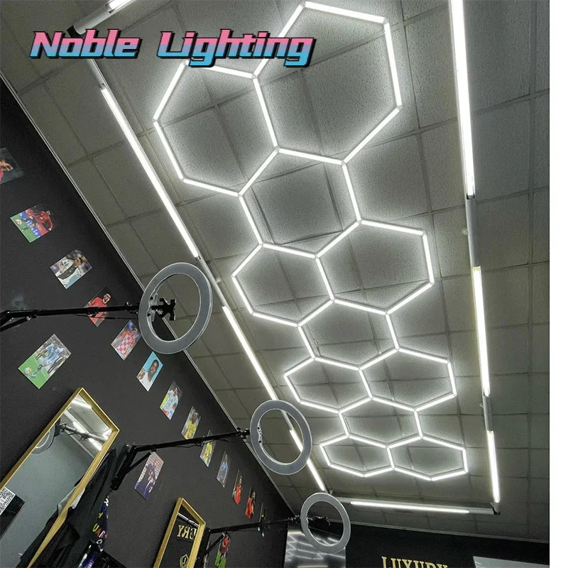 Hexagon LED Honeycomb Light: Ultra Bright Ceiling Lighting for Garage, Workshop, Showroom, Barber