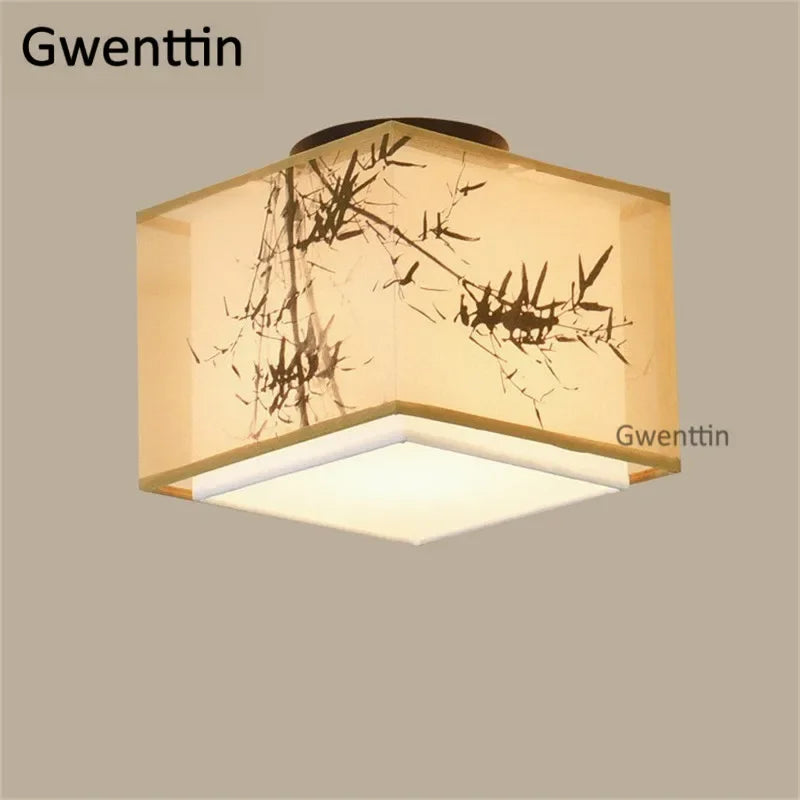 Vintage Linen Fabric Ceiling Light: Chinese Style LED Lamp for Home Decor