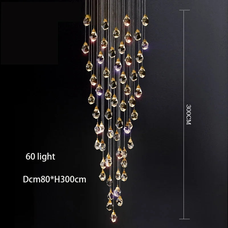 Diamond Crystal Chandelier: Luxury Gold LED Lighting for Staircase & Living Room