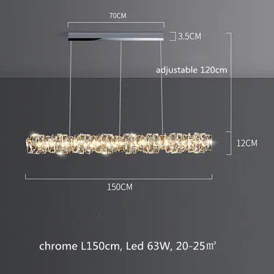 Modern Crystal Pendant Light Dimmable Remote Control Luxury Steel LED Lamp