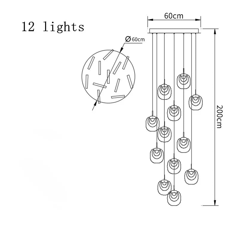 Luxury LED Crystal Chandelier for Staircase, Creative Living Room Lighting