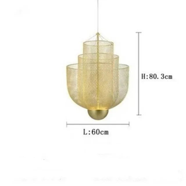 Meshmatics Birdcage Chandelier: Modern Dimmable Pendant Light in Golden & Silver