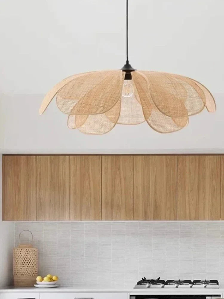 Rattan Chandelier Handmade Wabi Sabi Pendant Lights Fixtures Loft Living Room Decor