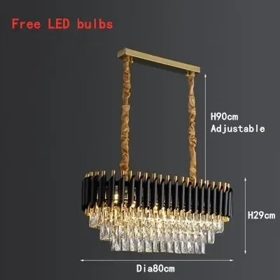 Crystal LED Pendant Chandelier, Luxury Black Lighting for Bedroom, Living, Dining Room