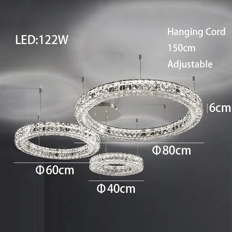 Crystal LED Chandelier: Modern Luxury Chrome Steel & Clear K9 Crystal Lighting