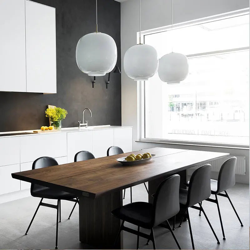 Modern White Glass Ball Pendant Lamp for Restaurant Kitchen, Designer VL45 Radiohus Style