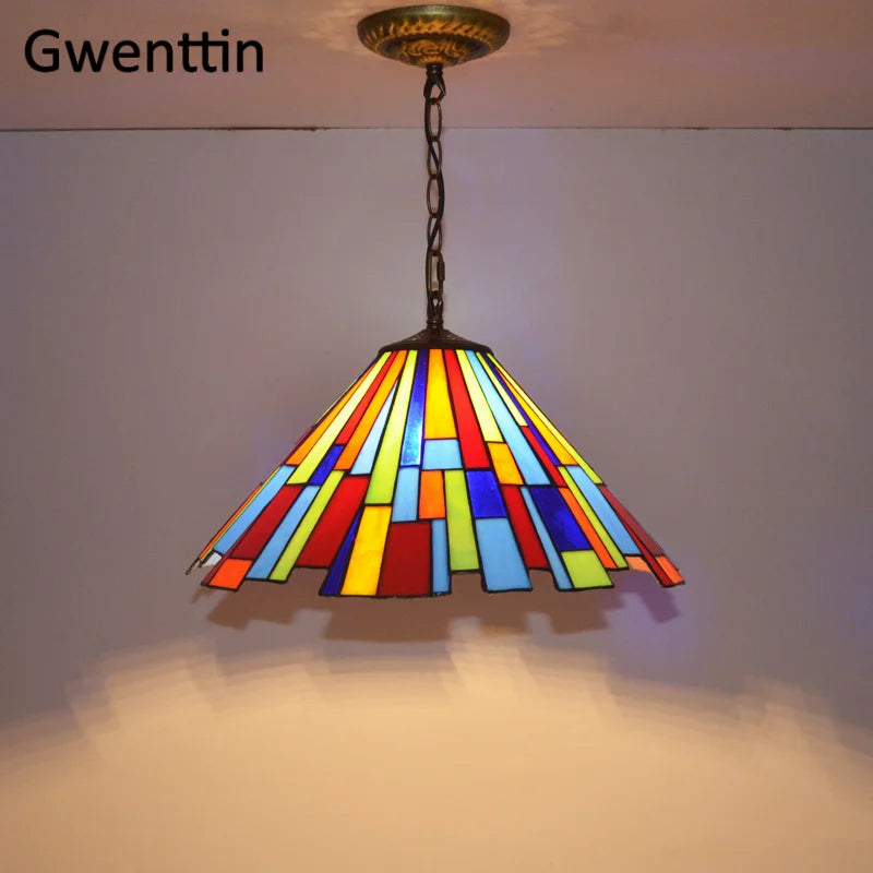 Stained Glass Pendant Lights: Baroque Style LED Kitchen Lighting Fixtures