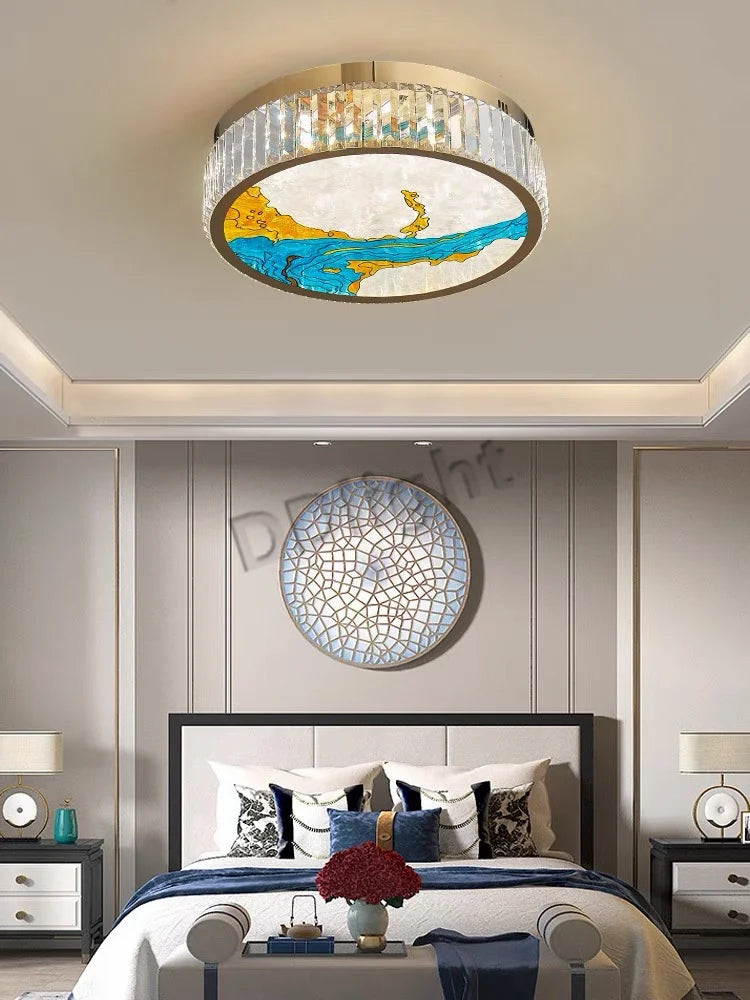 Luxury Crystal Glass Ceiling Light with LED Ring for Modern Villa Decor